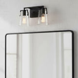 Glyn 2 Light Vanity, Matte Black for Modern home with Gray textured wall