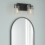 Glyn 2 Light Vanity, Matte Black for Modern home with Light Blue Wall