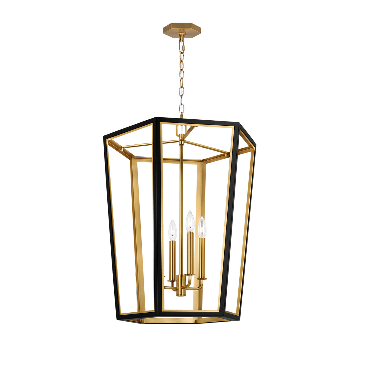 Rawlin Medium Lantern Pendant 21", Matte Black and Brushed Brass