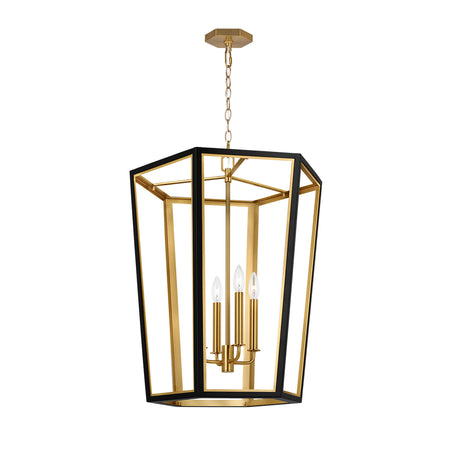 Rawlin Medium Lantern Pendant 21", Matte Black and Brushed Brass