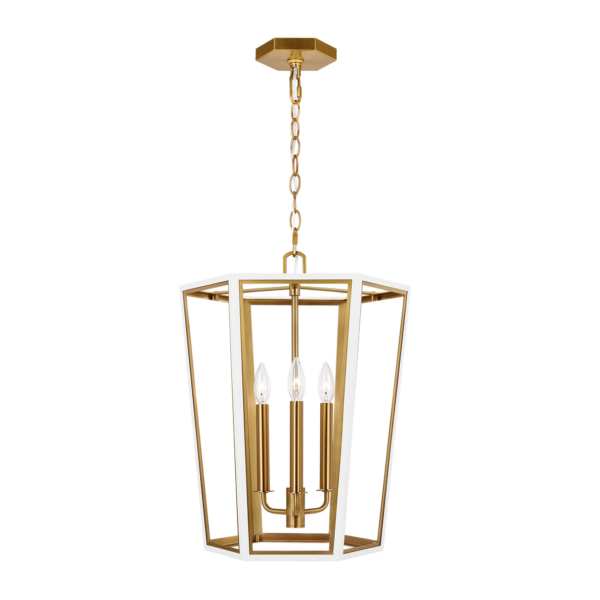 Rawlin Small Lantern Pendant 16", Matte White and Brushed Brass