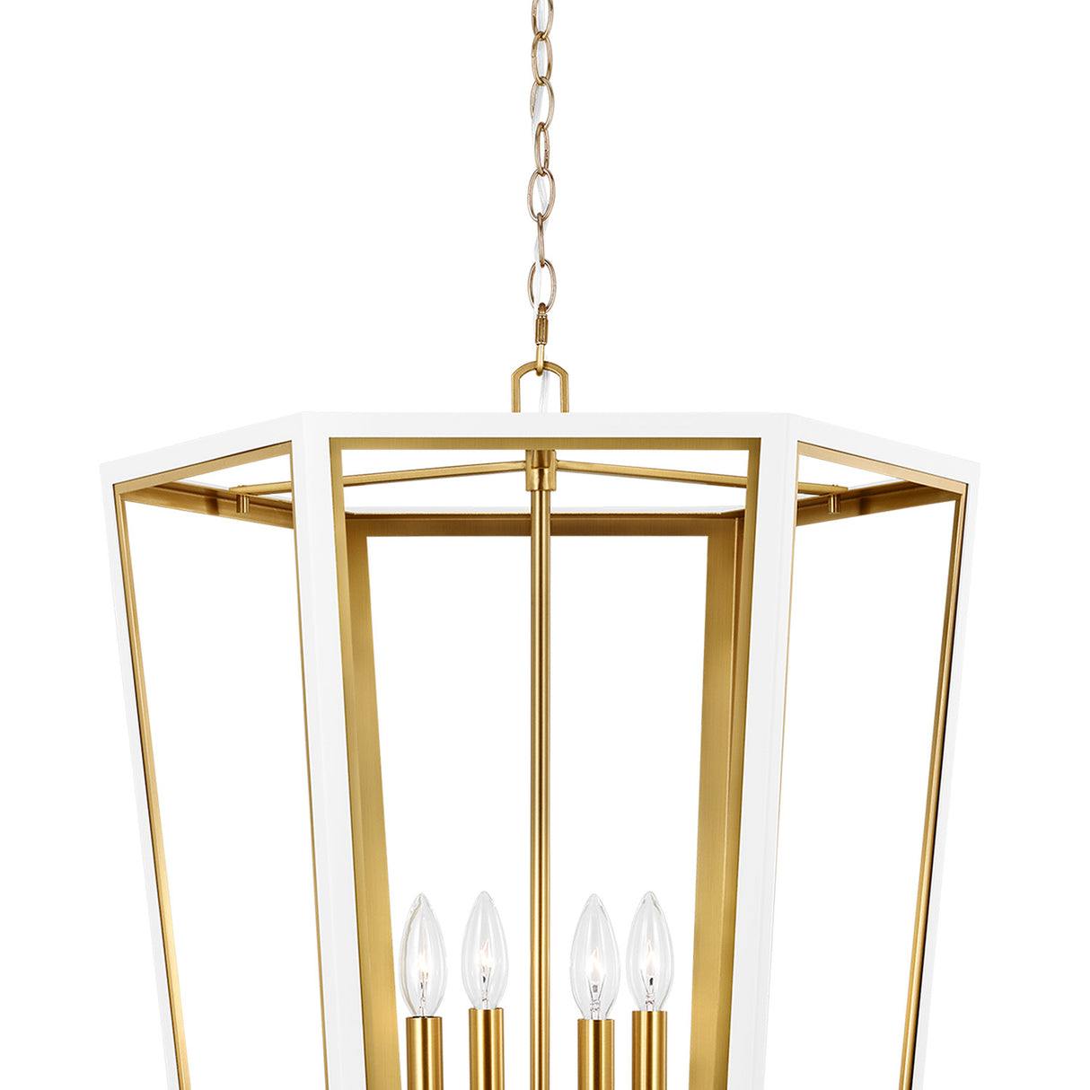 Rawlin Medium Lantern Pendant 21", Matte White and Brushed Brass