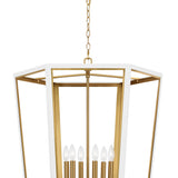 Rawlin Large Lantern Pendant 27", Matte White and Brushed Brass