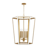 Rawlin Large Lantern Pendant 27", Matte White and Brushed Brass