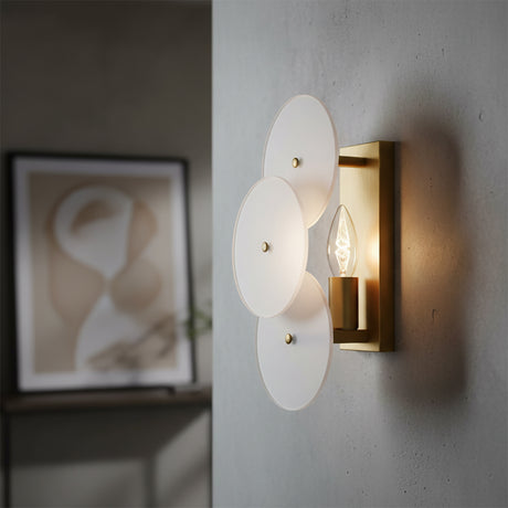 Ophelia Wall Sconce 13", Modern Brass and Layered Glass for Modern home with Gray Concrete