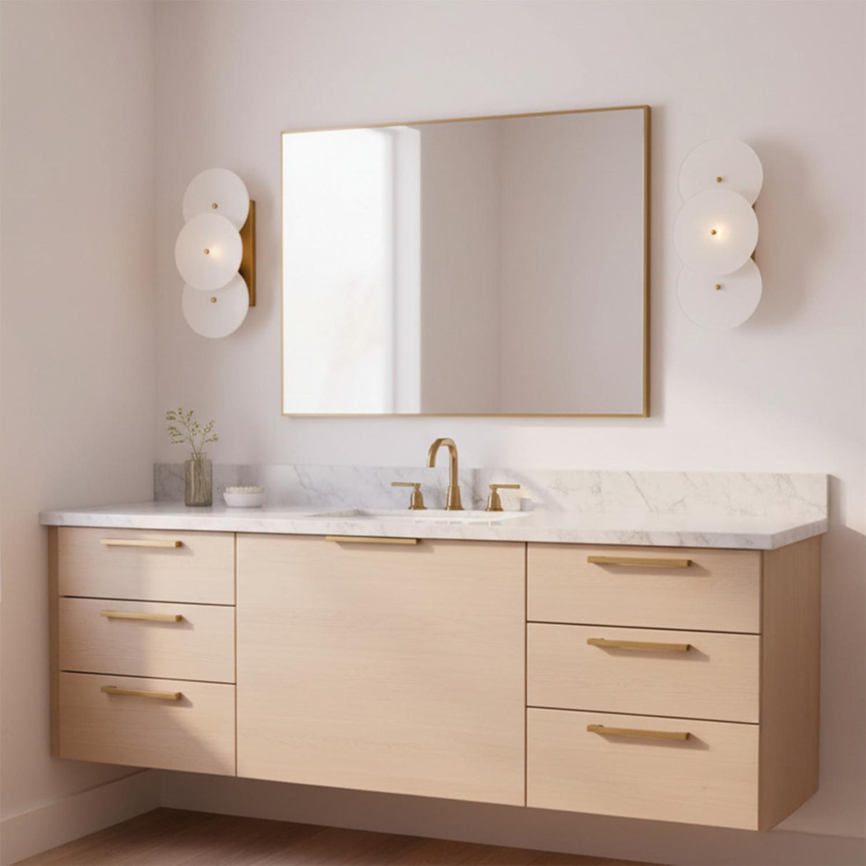Ophelia Wall Sconce 13", Modern Brass and Layered Glass