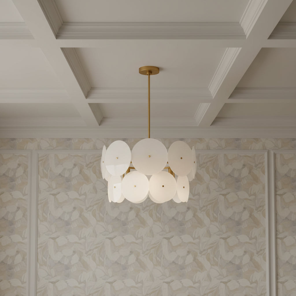 Ophelia Medium Chandelier 24", Modern Brass and Layered Glass for Modern home with White Wainscoting