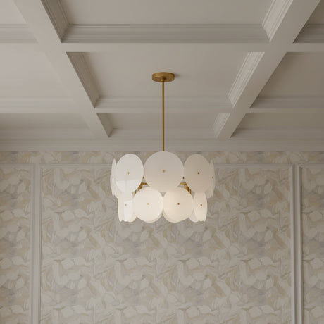 Ophelia Medium Chandelier 24", Modern Brass and Layered Glass for Modern home with White Wainscoting