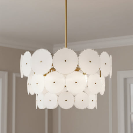 Ophelia Large Chandelier 28", Modern Brass and Layered Glass for Transitional home with White Walls