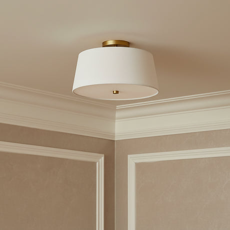 Declan Flush Mount 14" Satin Brass for Transitional home with Warm Beige Walls