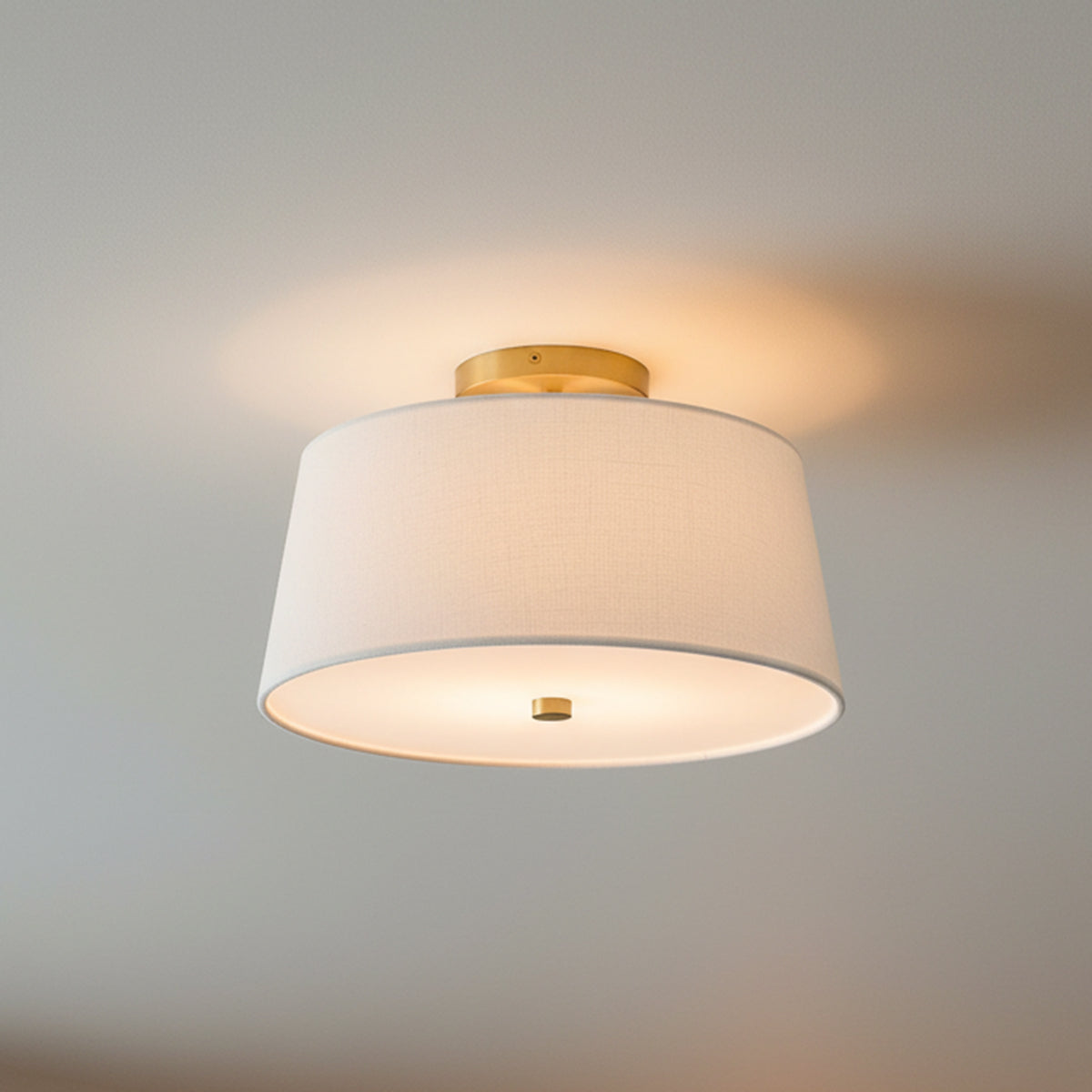 Declan Flush Mount 14" Satin Brass for Modern home with Light Gray Walls