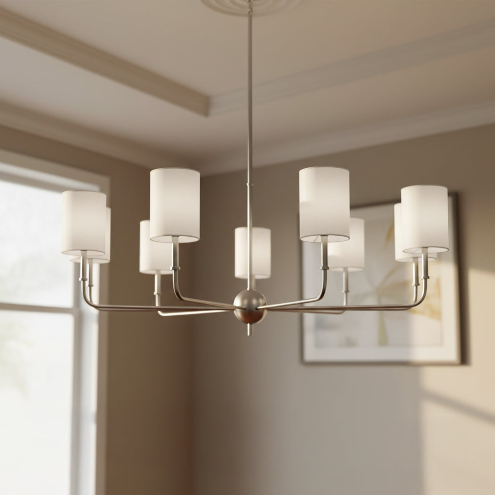 Remington 9 Light Chandelier 36", Brushed Nickel for Transitional home with Neutral Walls