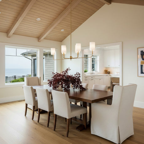 Remington 6 Light Linear Chandelier 44" for Coastal home with Beige Siding