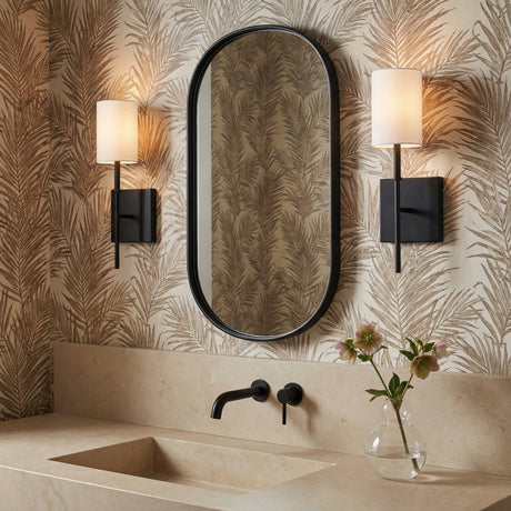 Remington Wall Sconce 15", Matte Black for Transitional home with Beige Wallpaper