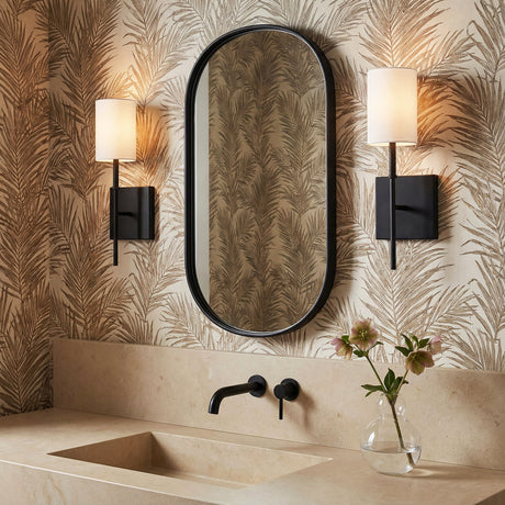 Remington Wall Sconce 15", Matte Black for Transitional home with Beige Wallpaper