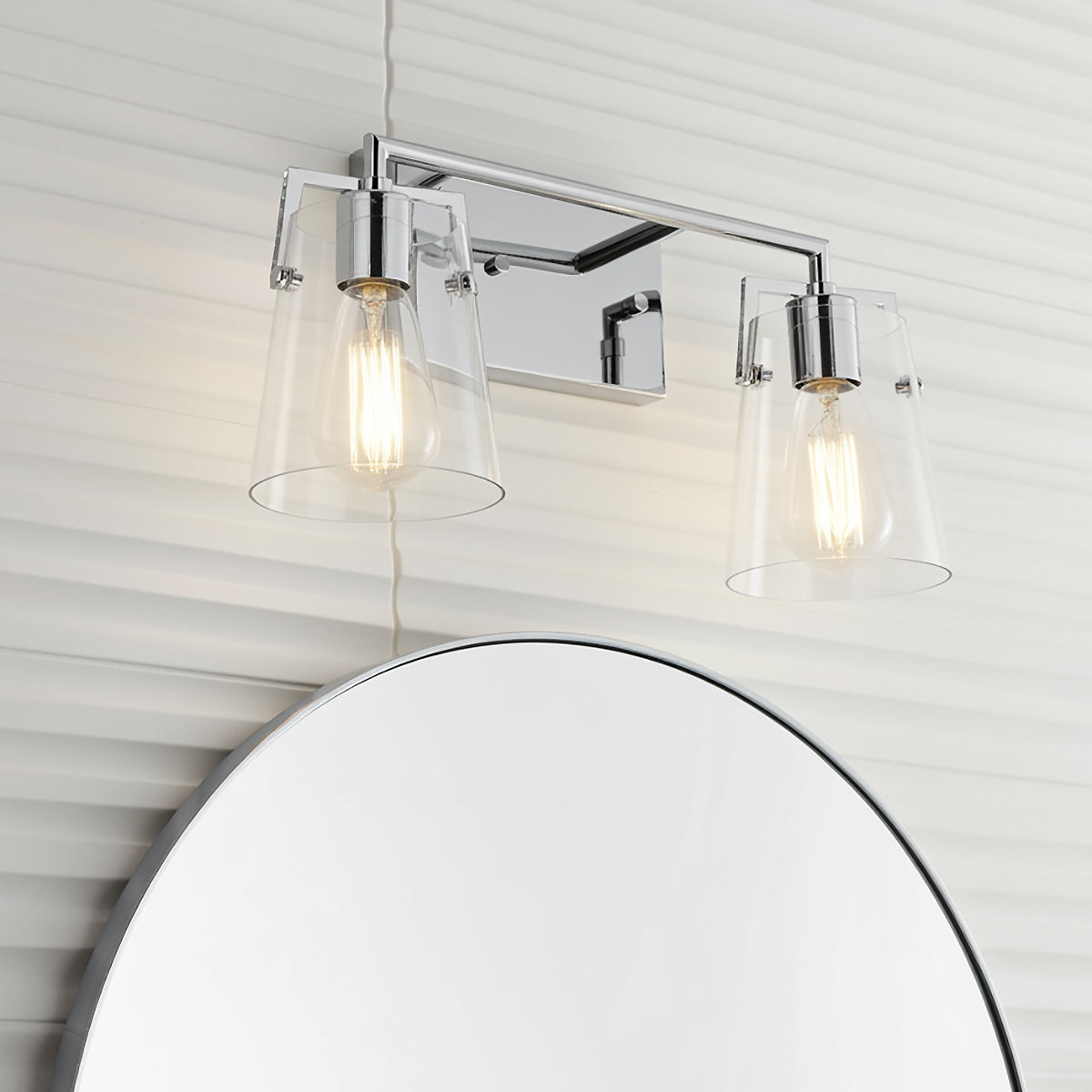 Glyn 2 Light Vanity, Chrome for Modern home with White Shiplap