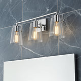 Glyn 3 Light Vanity, Chrome for Modern home with Gray Marble