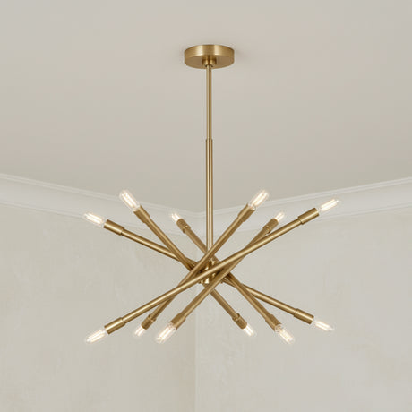 Ferris Medium Chandelier 27", Modern Brass for Modern home with Beige Textured Walls