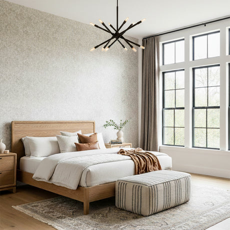 Ferris Medium Chandelier 27", Matte Black for Modern home with Textured Wallpaper