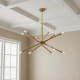 Ferris Large Chandelier 35" Modern Brass for Modern home with Beige Textured Wallpaper