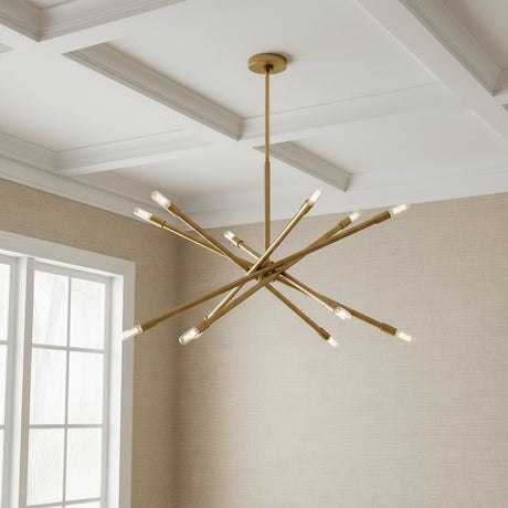 Ferris Large Chandelier 35" Modern Brass for Modern home with Beige Textured Wallpaper
