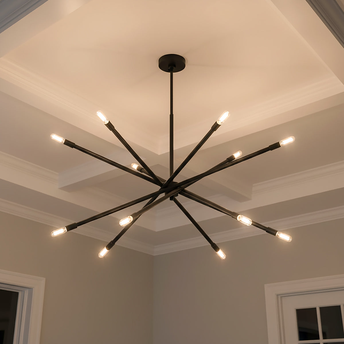 Ferris Extra Large Chandelier 42", Matte Black for Modern home with Gray Walls