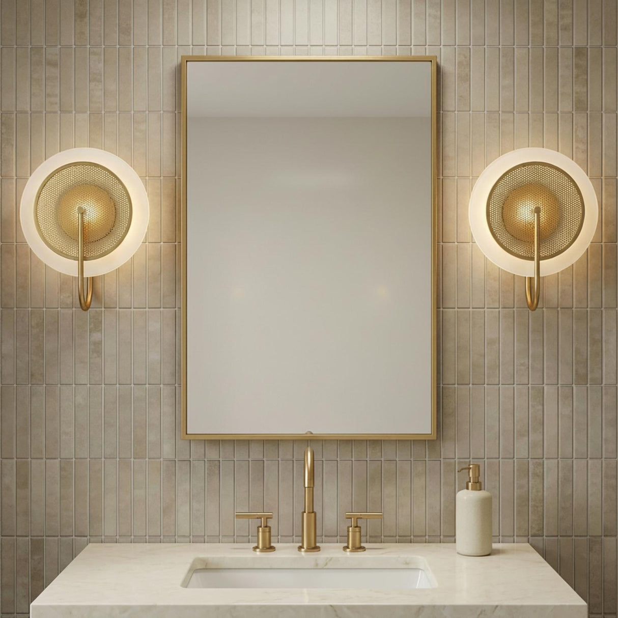 Astrid Wall Sconce 13", Modern Brass and Milk Glass