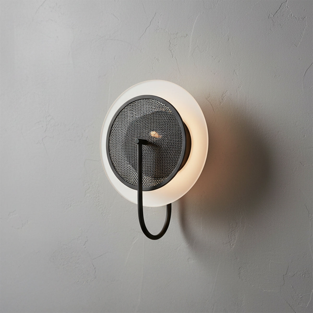Astrid Wall Sconce 13", Matte Black and Milk Glass for Modern home with Gray Textured Wall