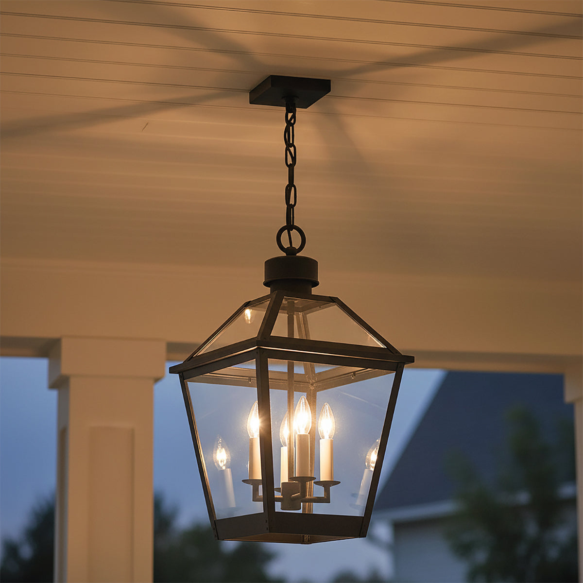 Fairmont Large Outdoor Hanging Light 14", Textured Black for Modern Farmhouse home with White Siding