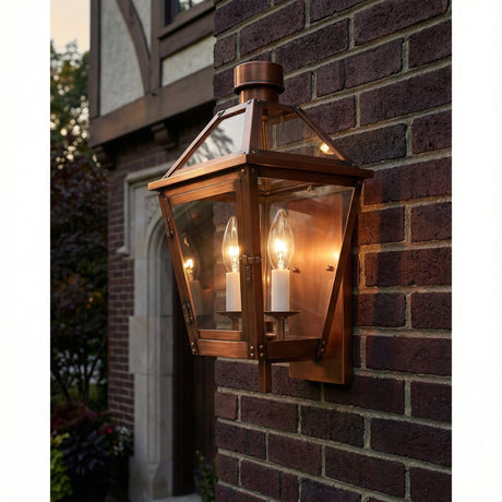 Fairmont Small Outdoor Wall Light 16", Copper for Traditional home with Dark Brick