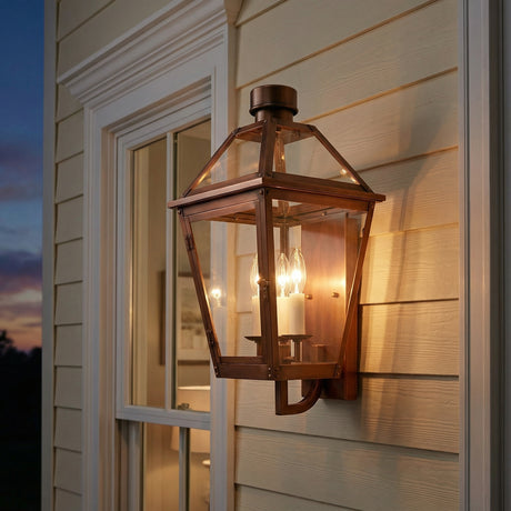 Fairmont Medium Outdoor Wall Light 20", Copper for Transitional home with Beige Siding
