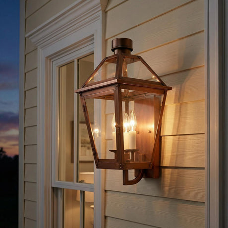 Fairmont Medium Outdoor Wall Light 20", Copper for Transitional home with Beige Siding