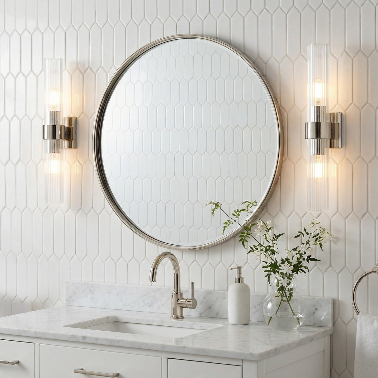 Barclay 2 Light Wall Sconce 20" for Modern home with White Subway Tile