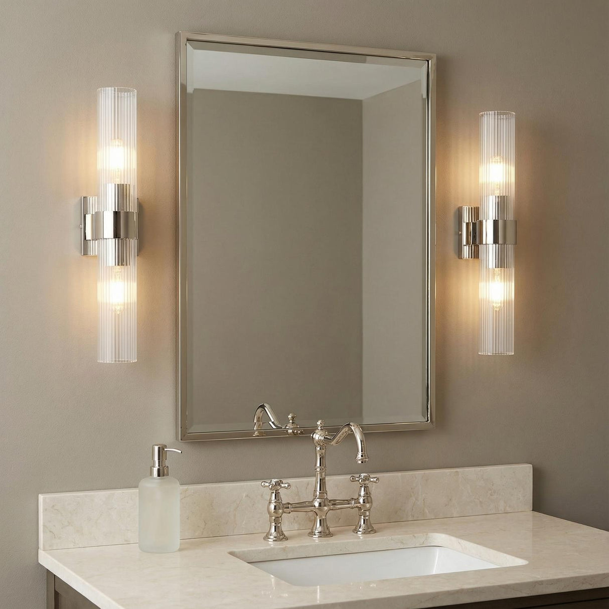 Barclay 2 Light Wall Sconce 20", Polished Nickel