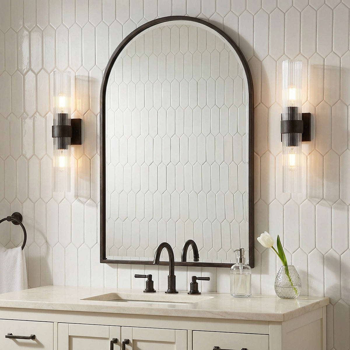 Barclay 2 Light Wall Sconce 20" for Modern home with White Tile
