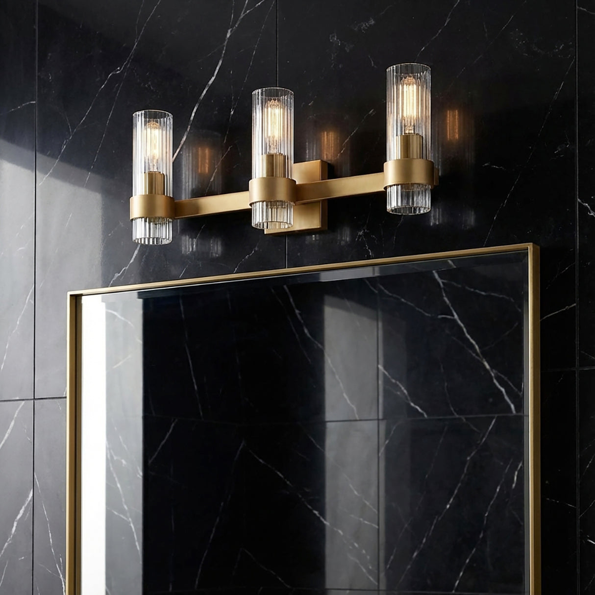 Barclay 3 Light Vanity, Modern Brass for Modern home with Black Marble