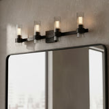 Barclay 4 Light Vanity, Aged Iron for Modern home with Gray walls
