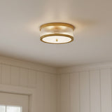 Barclay Flush Mount 14" Modern Brass for Modern Farmhouse home with White Shiplap