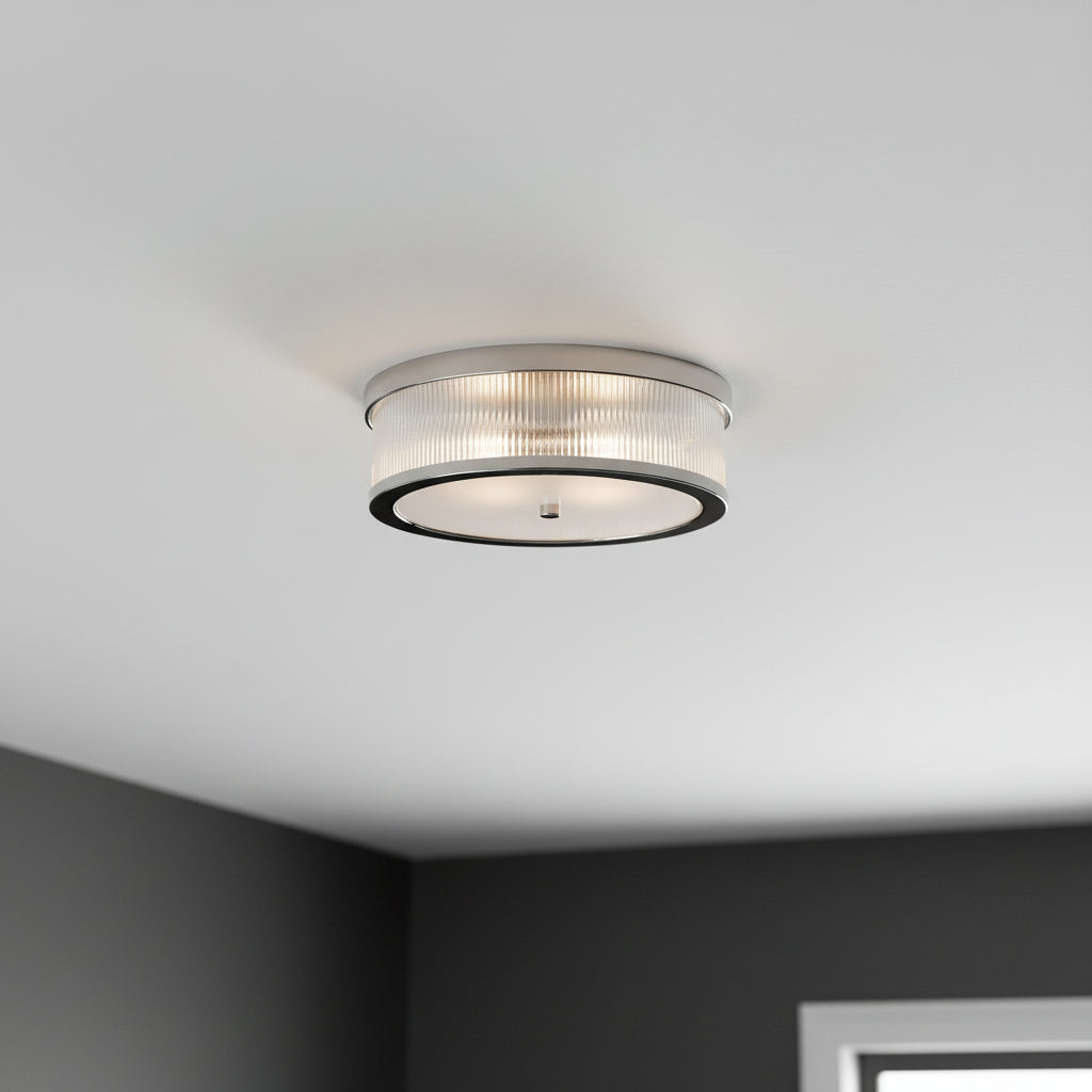 Barclay Flush Mount 14, Polished Nickel for Modern home with Gray walls