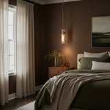 Barclay Small Pendant 3 Modern Brass for Modern home with Warm Brown Wallpaper