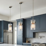 Barclay Medium Pendant 7", Polished Nickel for Modern home with Blue Shiplap