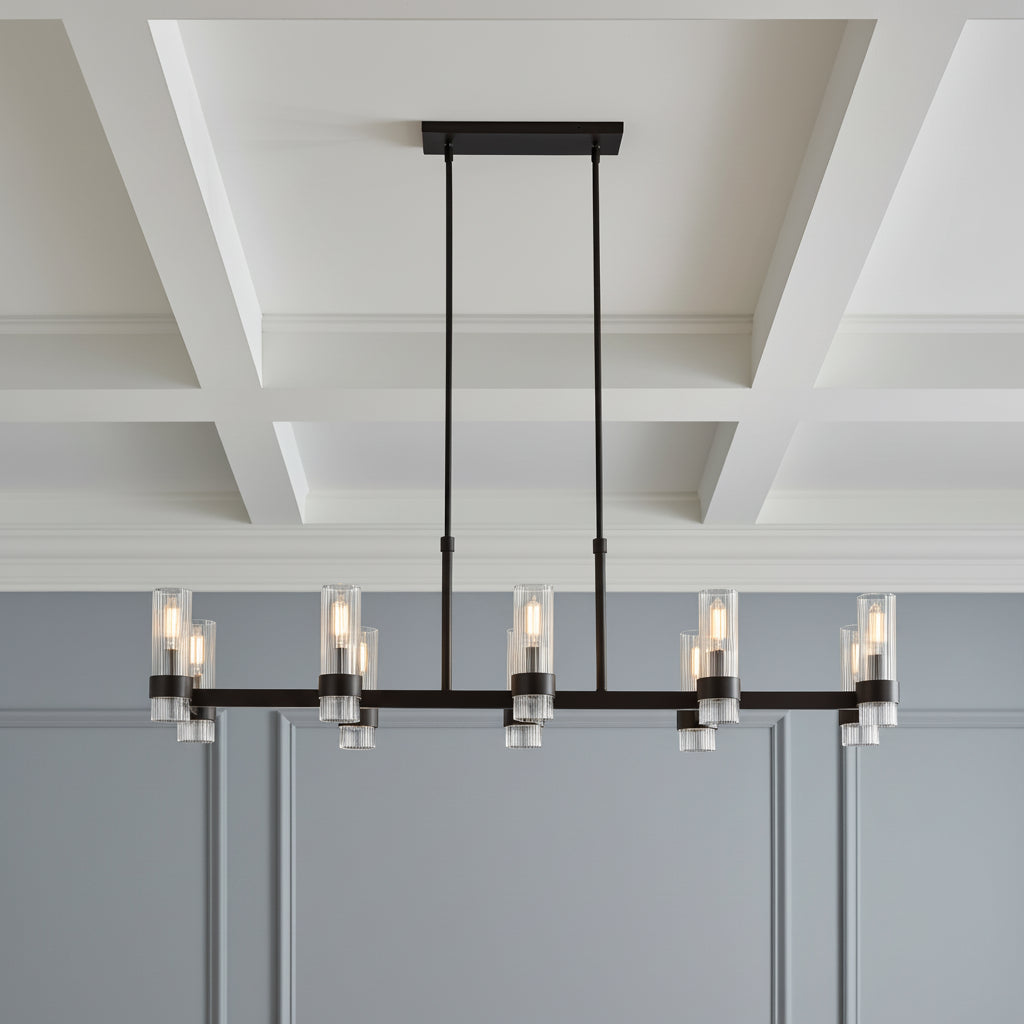 Barclay Linear Chandelier 50", Aged Iron for Modern home with Gray Walls