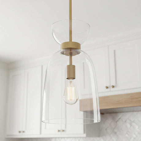 Matilda Small Pendant 9", Modern Brass and Clear Glass
