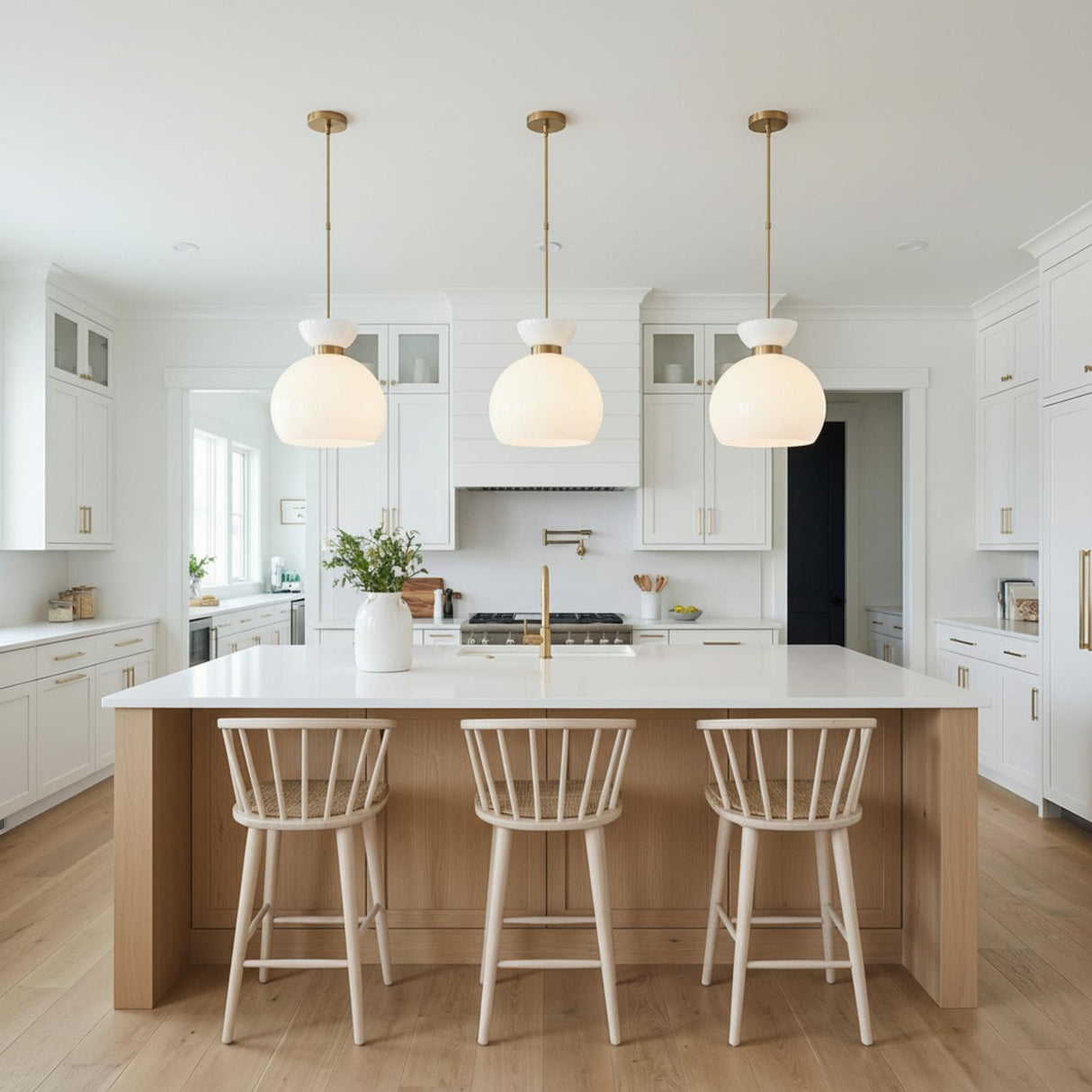 Matilda Medium Pendant 16", Modern Brass and Milk Glass