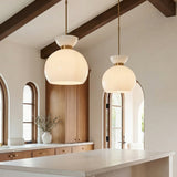 Matilda Medium Pendant 16", Modern Brass and Milk Glass for Transitional home with Warm Beige Walls
