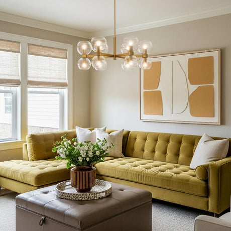 Matilda Small Chandelier 28", Modern Brass and Clear Glass