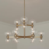 Matilda 18 Light Two-Tier Chandelier 36", Modern Brass and Clear Glass