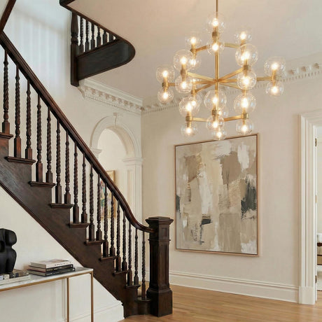 Matilda Large Three-Tier Chandelier 36", Modern Brass and Clear Glass