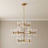 Matilda Large Three-Tier Chandelier 36", Modern Brass and Clear Glass for Modern home with Warm Beige walls