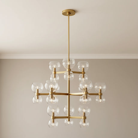 Matilda Large Three-Tier Chandelier 36", Modern Brass and Clear Glass for Modern home with Warm Beige walls